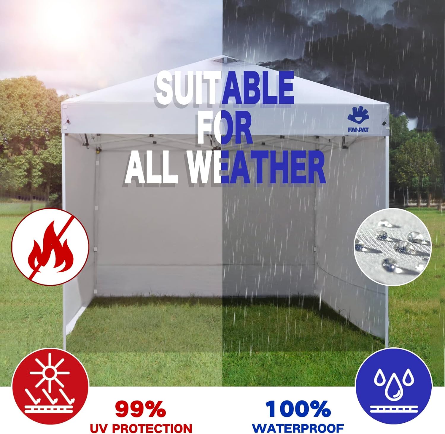 Instant Canopy Tent Sidewalls for 10x10 Pop Up Canopy Waterproof,99% UV Protection,3 Piece Sidewalls, White(3PCS Sidewall Only, Canopy Tent NOT Included) - Image 3