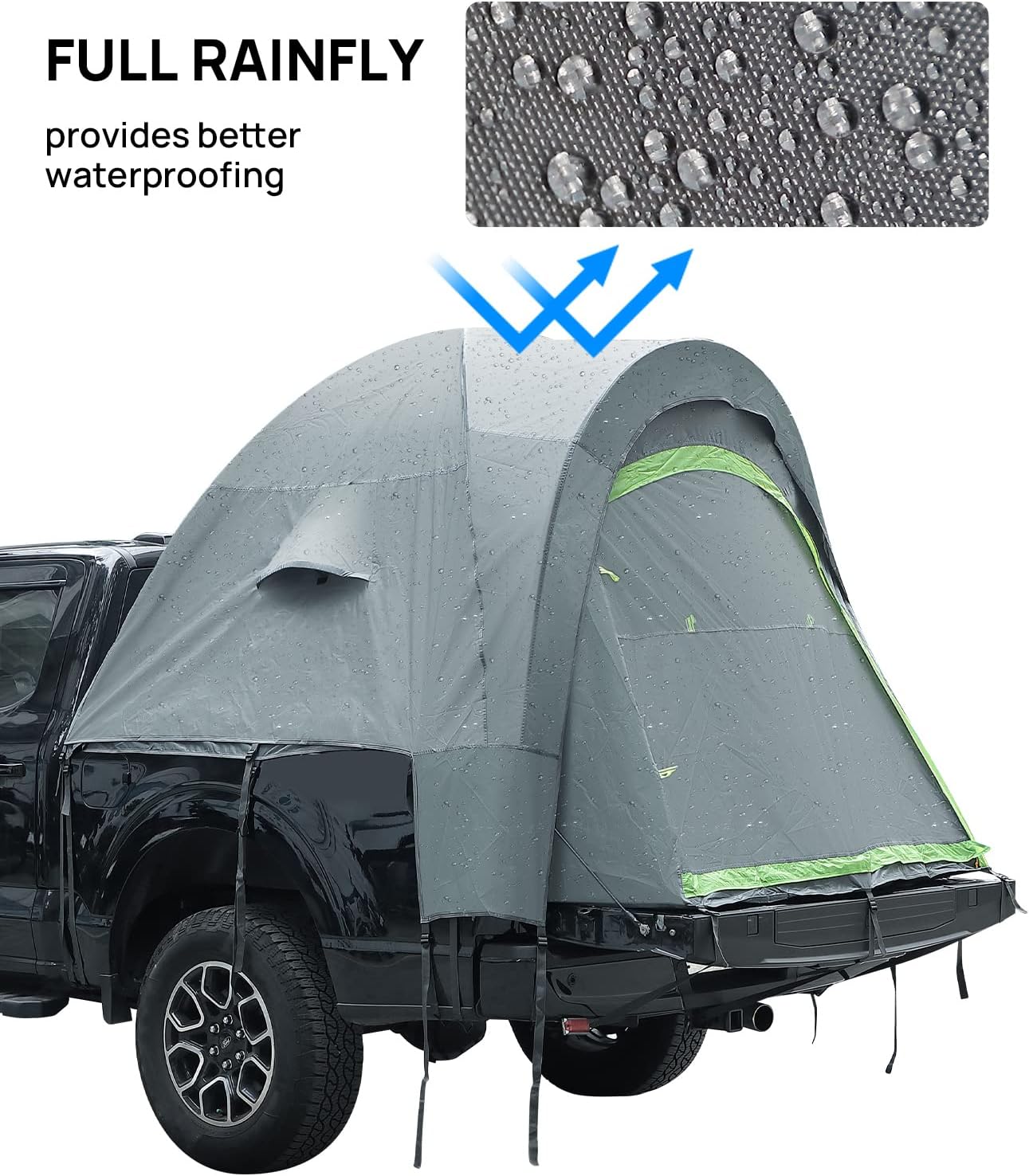 JOYTUTUS Pickup Truck Tent 5ft 2.0, Waterproof PU2000mm Double Layer for 2 Person, Portable Truck Bed Tent with Rainfly, Green, Aluminum Pole - Image 3